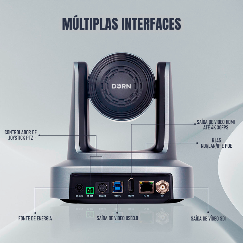 Kit 1 Câmera Robótica Ptz 4k 20x IA Dorn Hdmi Usb SDI NdiHX2 POE + Controladora PTZ Multiview + 1 Suporte de Parede