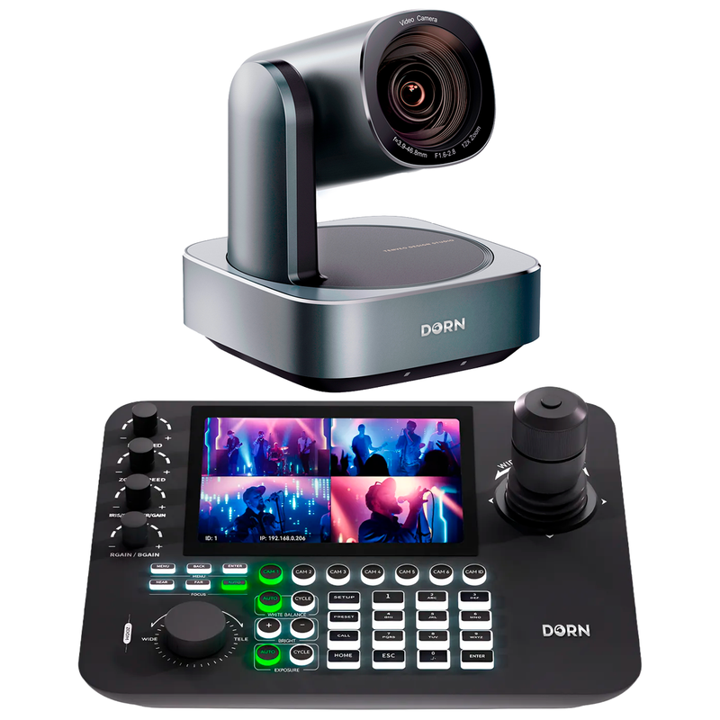 Kit 1 Câmera Robótica Ptz 4k 12x Dorn Hdmi Usb Rj45 NdiHX2 POE + Controladora PTZ Multiview + 1 Suporte de Parede