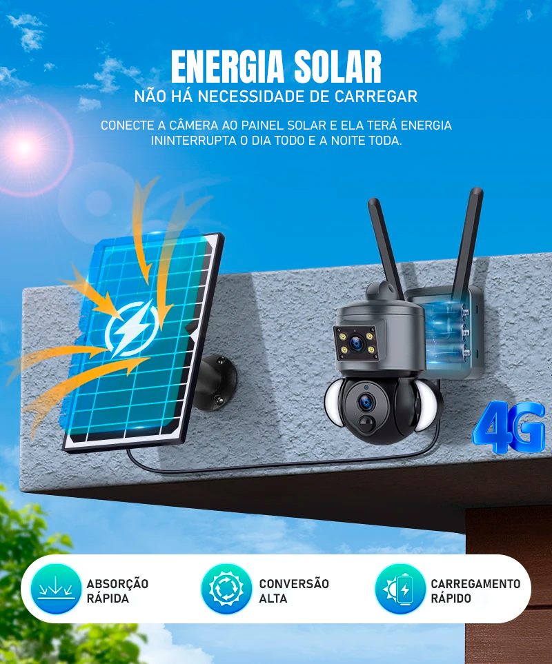 Câmera De Segurança Dorn 4g 4k Ptz com painel Solar