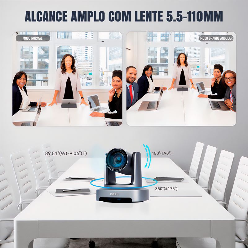 Kit 4 Câmeras Robóticas Ptz 4k 20x IA Dorn Hdmi Usb SDI NdiHX2 POE + Controladora PTZ Multiview + 4 Suportes de Parede