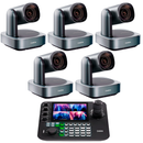 Kit 5 Câmeras Robóticas Ptz 4k 12x Dorn Hdmi Usb Rj45 NdiHX2 POE + Controladora PTZ Multiview + 5 Suportes de Parede