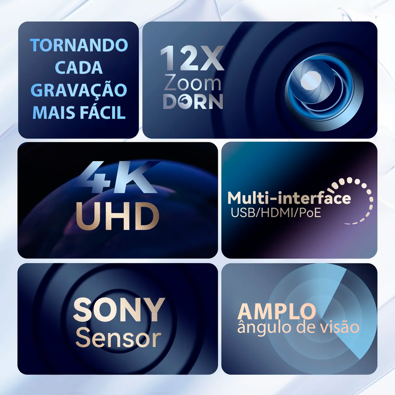 Kit 5 Câmeras Robóticas Ptz 4k 12x Dorn Hdmi Usb Rj45 NdiHX2 POE + Controladora PTZ Multiview + 5 Suportes de Parede