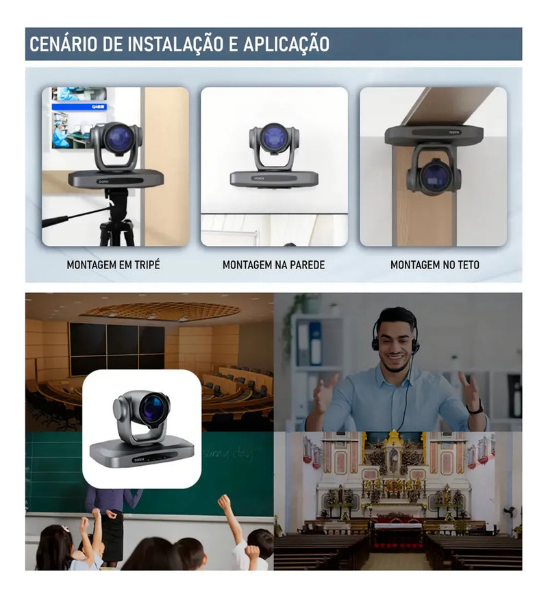 Kit 2 Câmeras Robóticas Ptz 4k 30x IA Dorn Hdmi Usb SDI NdiHX2 POE + Controladora PTZ Multiview + 2 Suportes de Parede