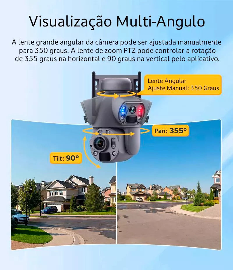 Câmera De Segurança Solar Zoom 36x Wifi ou 4G + Lente Dupla 4k + Visão Noturna 100m