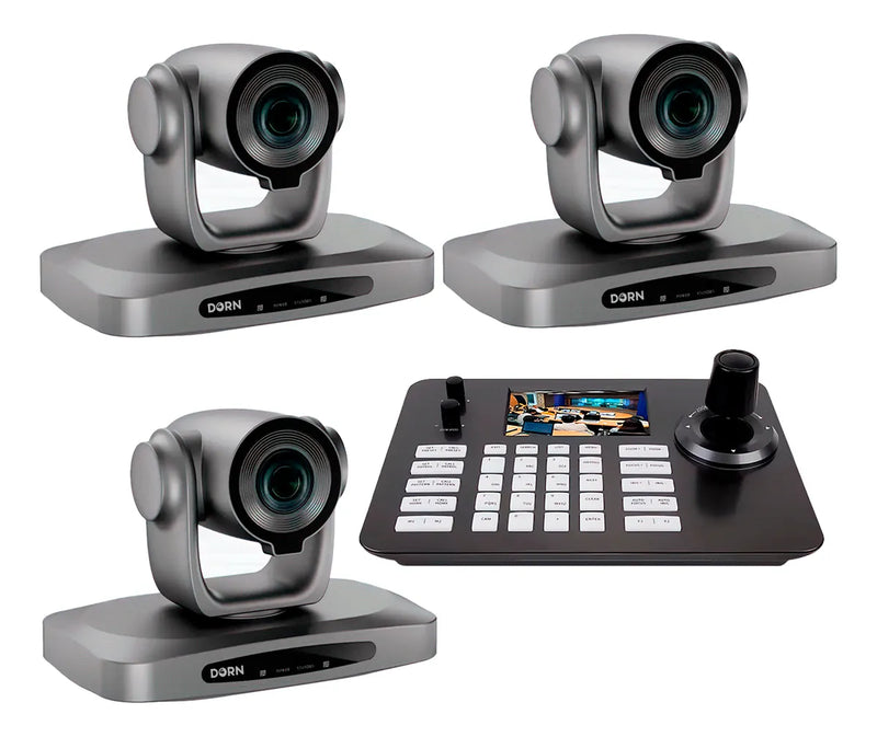 3x Câmera Robótica PTZ Dorn 30xU 4K HDMI NDI|HX Webcam + Controladora (Kit com Três Câmeras PTZ 4K Zoom 30x + 1 Controladora)