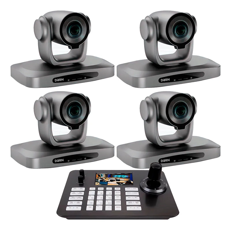 4x Câmera Robótica PTZ Dorn 30xU 4K HDMI NDI|HX Webcam + Controladora (Kit com Quatro Câmeras PTZ 4K Zoom 30x + 1 Controladora)
