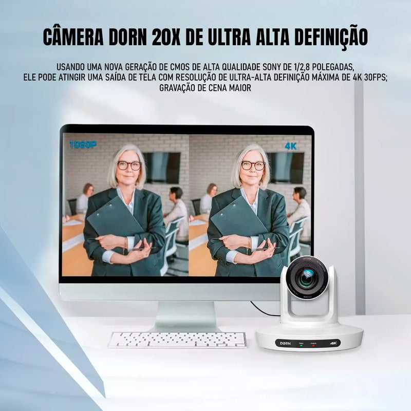 Câmera Robótica Dorn Ptz 20X 4K Ultra HD Hdmi Rj45 Usb Poe