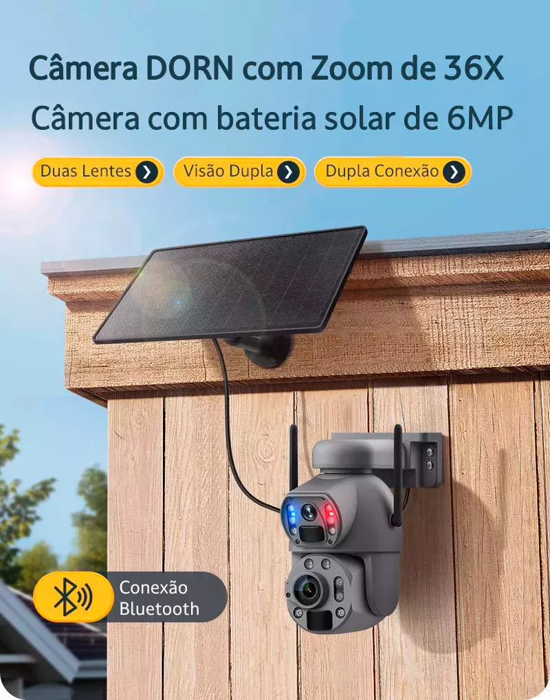 Câmera De Segurança Solar Zoom 36x Wifi ou 4G + Lente Dupla 4k + Visão Noturna 100m