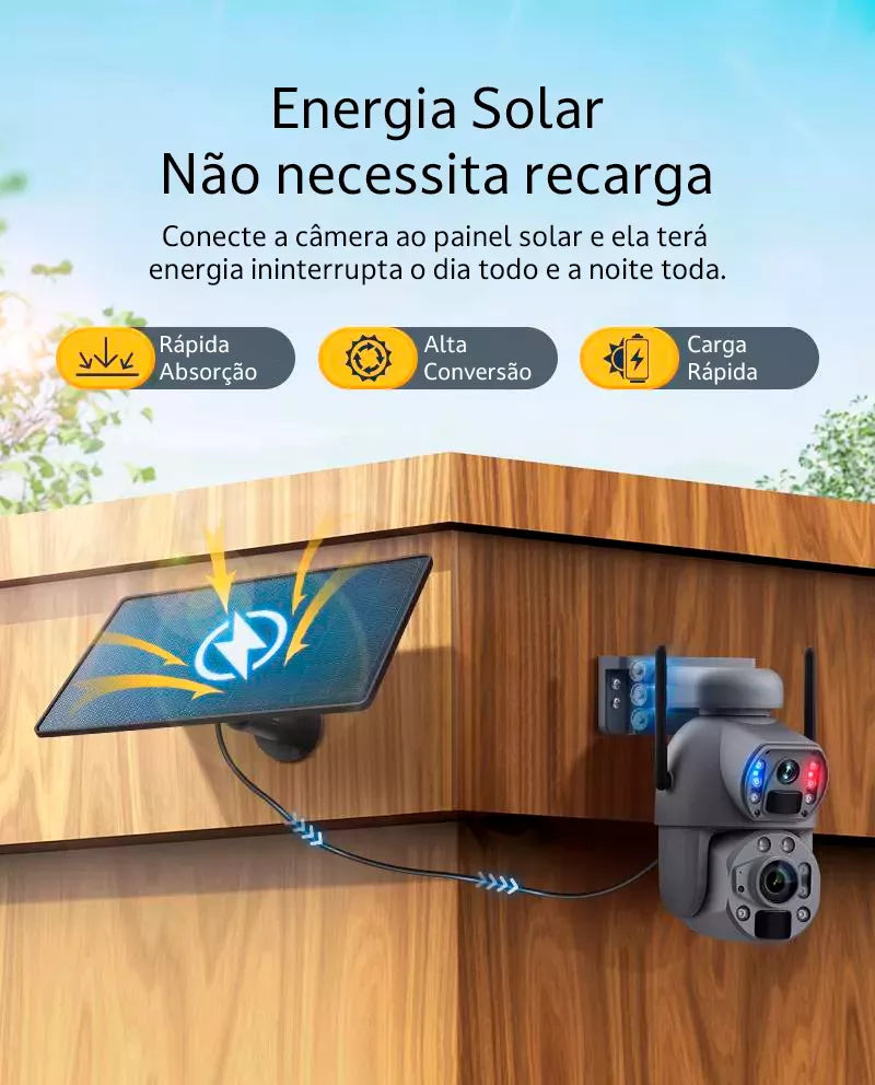 Câmera De Segurança Solar Zoom 36x Wifi ou 4G + Lente Dupla 4k + Visão Noturna 100m