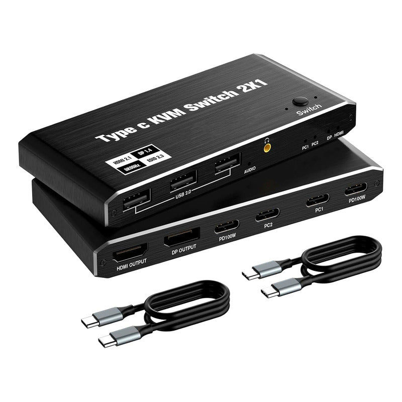 Hub Kvm Switch Usb-c de 2 Notebooks Para 1 Tela 8k, 3x Usb e Pd