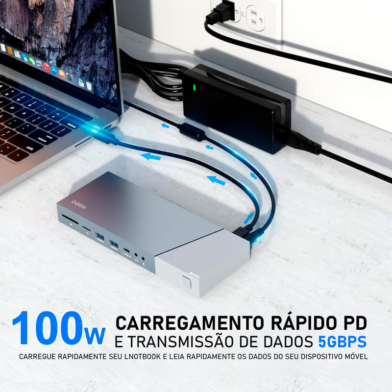 Hub Usb Dorn 15 Portas Usb-c Displaylink 3 Monitores.