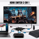 Switch Hdmi 3x1 8k/60hz 4k/144hz Preto - Dorn Jl