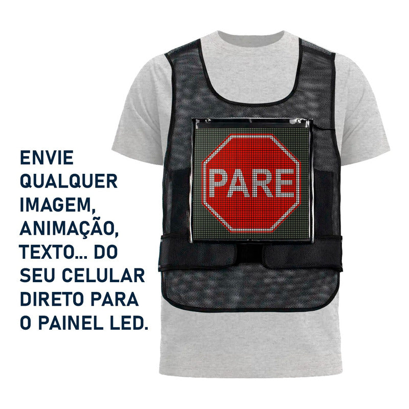 Camiseta Com Painel Led 64x64 Pixels Personalizável Por Bluetooth