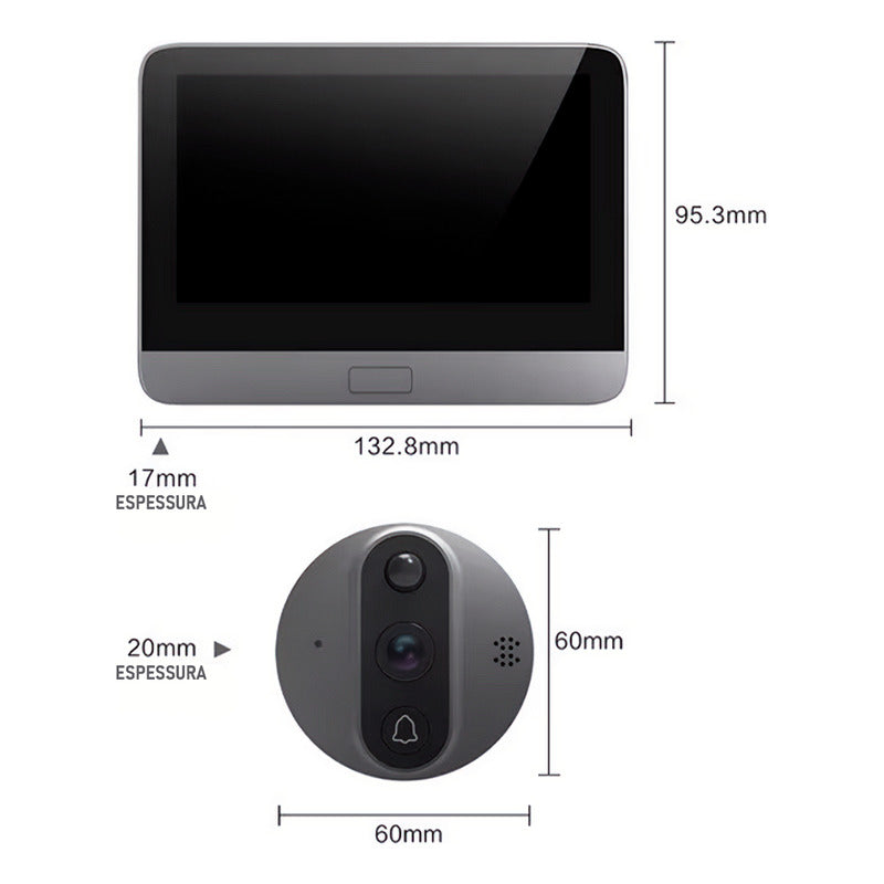 Câmera Olho Mágico Digital Dorn - Full HD 1080P, Visor 4,3", Áudio Bidirecional e Wi-Fi