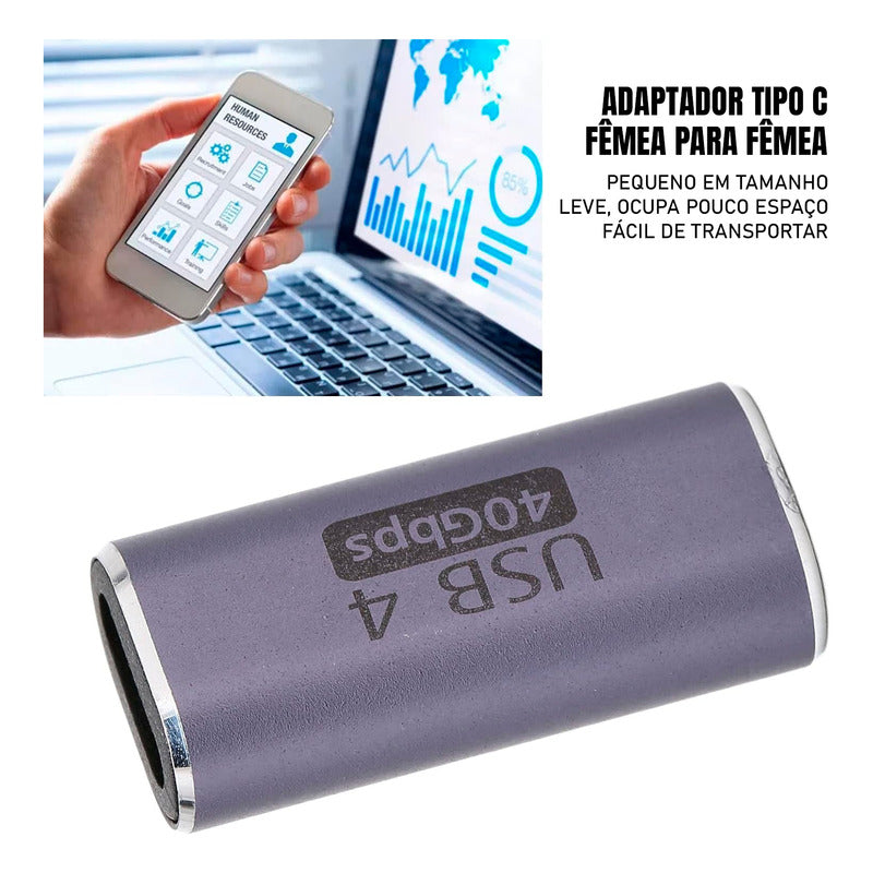 Emenda Usb 4 40gpbs Tipo-c Usb-c Fêmea Para Fêmea Adaptador