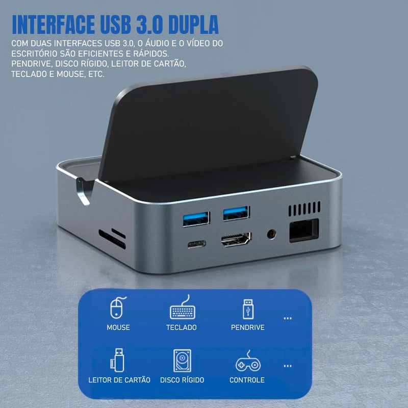 Dockstation Hub 10 Em 1 Hdmi 4k, Sd+tf, + Usb3.0 P/ Celular