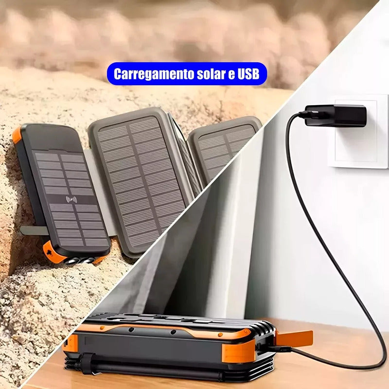 Painel Solar e Powerbank Carregador Solar Portátil Usb Pd + Qi