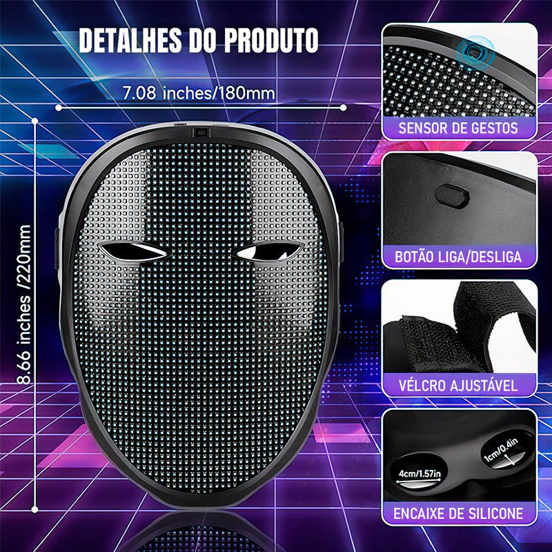 Máscara Led Personalizável Bluetooth Cosplay Dj - Virtua Fx