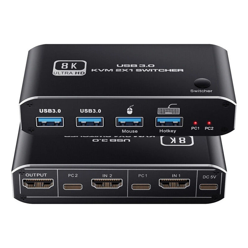 Hub Kvm Switch 2 Pc Para 1x Hdmi 8k E 3x Usb 3.0