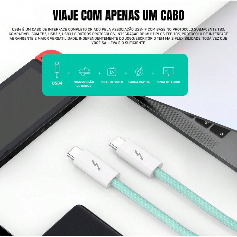 Cabo Dorn Turbo Usb-c Thunderbolt 4.0 40gbps Pd 240w 2 Pontas Tipo-c 2m