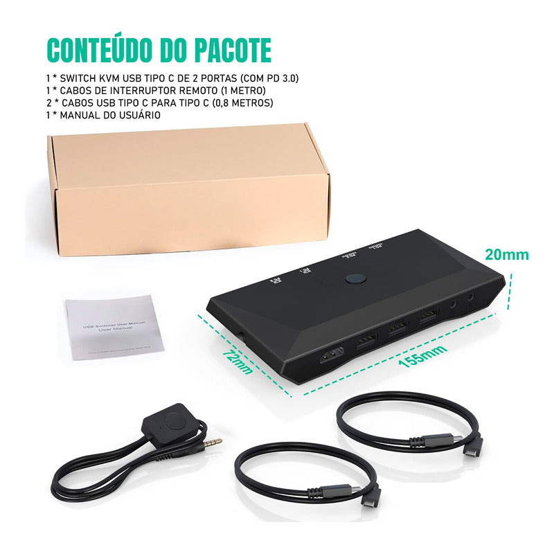 Switch Dorn Kvm 3x Usb 1 Monitor P2 Para 2 Notebooks