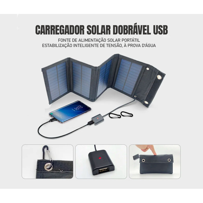 Carregador Solar Painel Solar Portátil Impermeável Usb