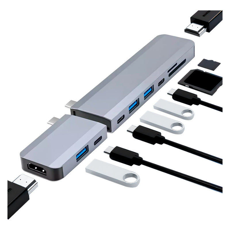Hub USB-C Dorn 10 em 1 Modular - Docking Station com Conexão Magnética, Saídas Dual HDMI 4K e PD 100W