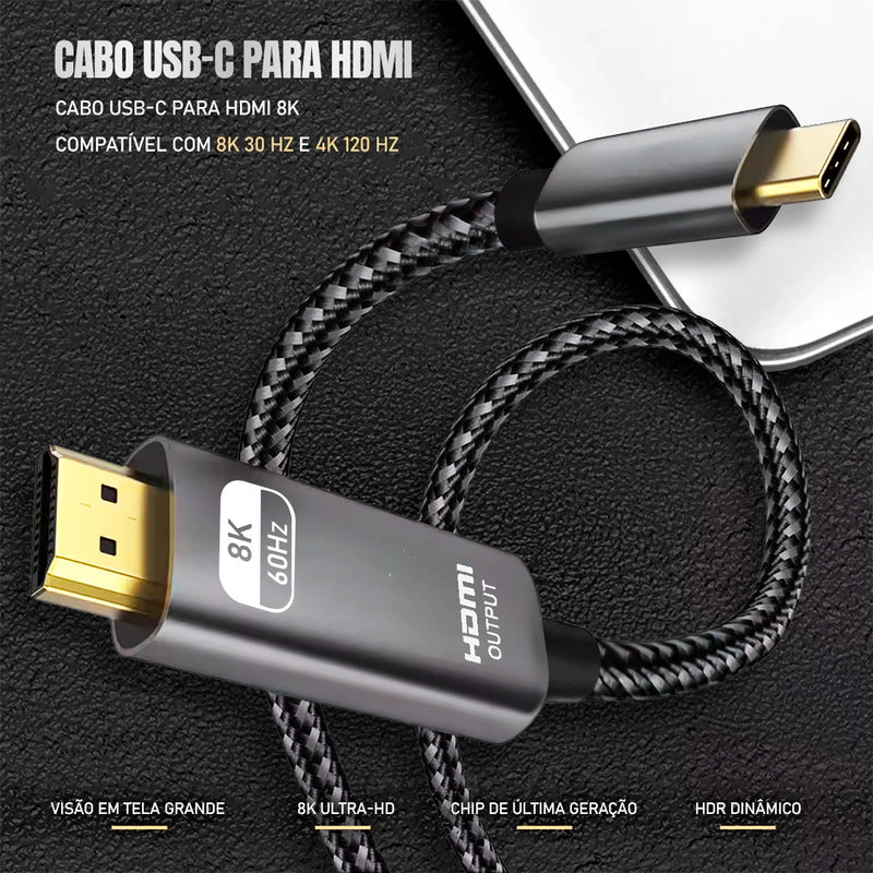 Cabo Usb Tipo C Para Hdmi 4k 3m Prata Thunderbolt 120hz