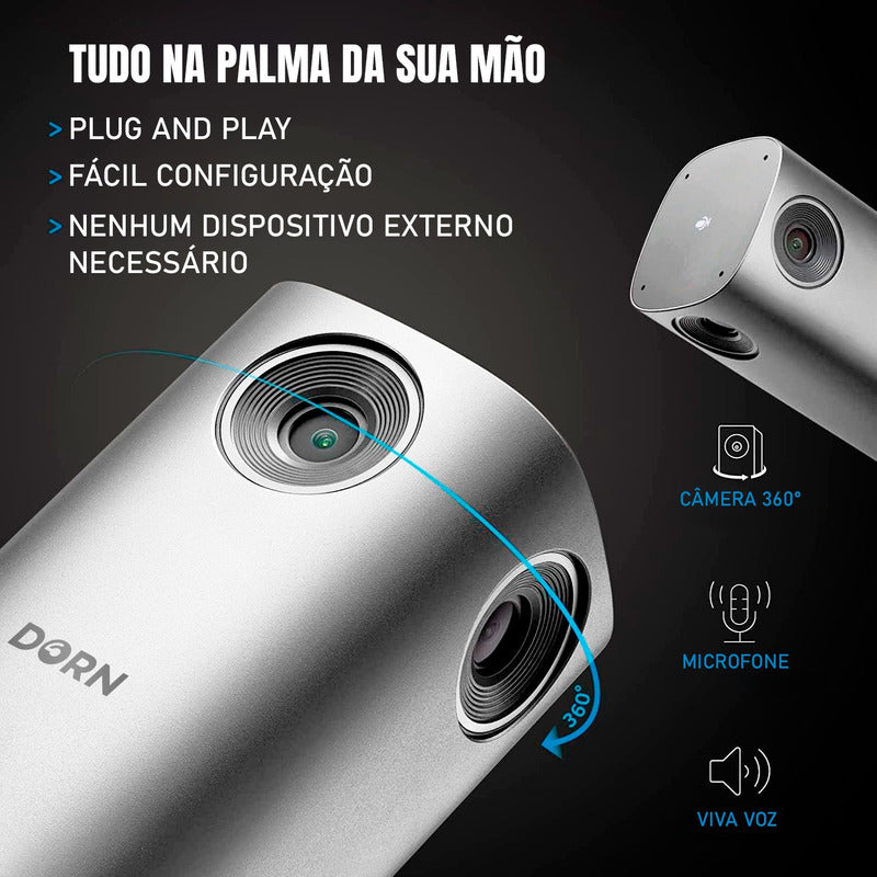 Câmera Videoconferência Dorn Webcam 360 Graus 4 Microfones