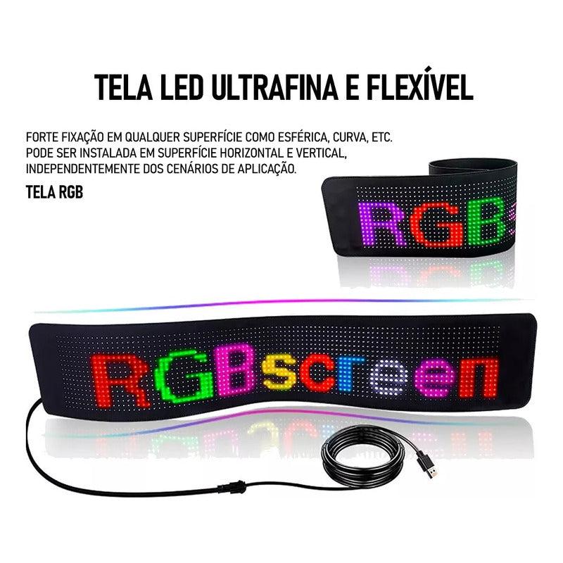 Tela Led Flexível 64x14cm Imagens E Textos Colorido 40w