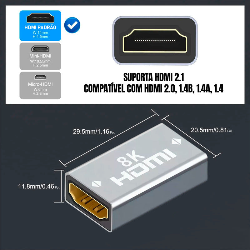 Extensor Emenda Hdmi 8k Tv Amplificador Sinal Femea + Nf