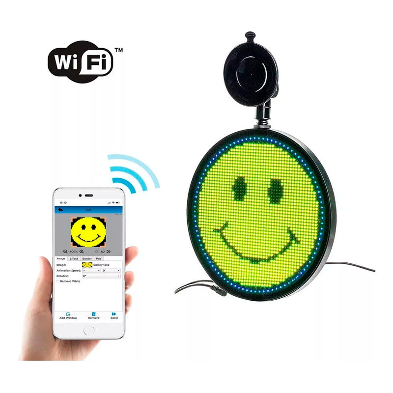 Letreiro Redondo de LED Virtua FX - 48x48 RGB, Controle Wi-Fi por App, Tela 9" e 12V/5V