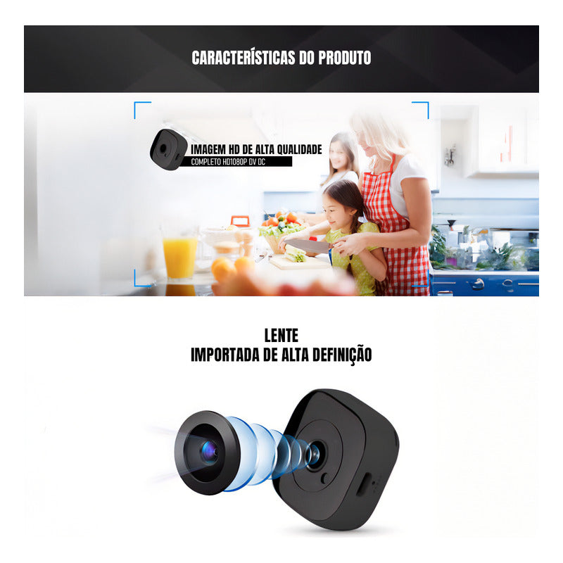 Mini Camera Ip Espiã Wifi Angulo De Visão Amplo 120 Graus