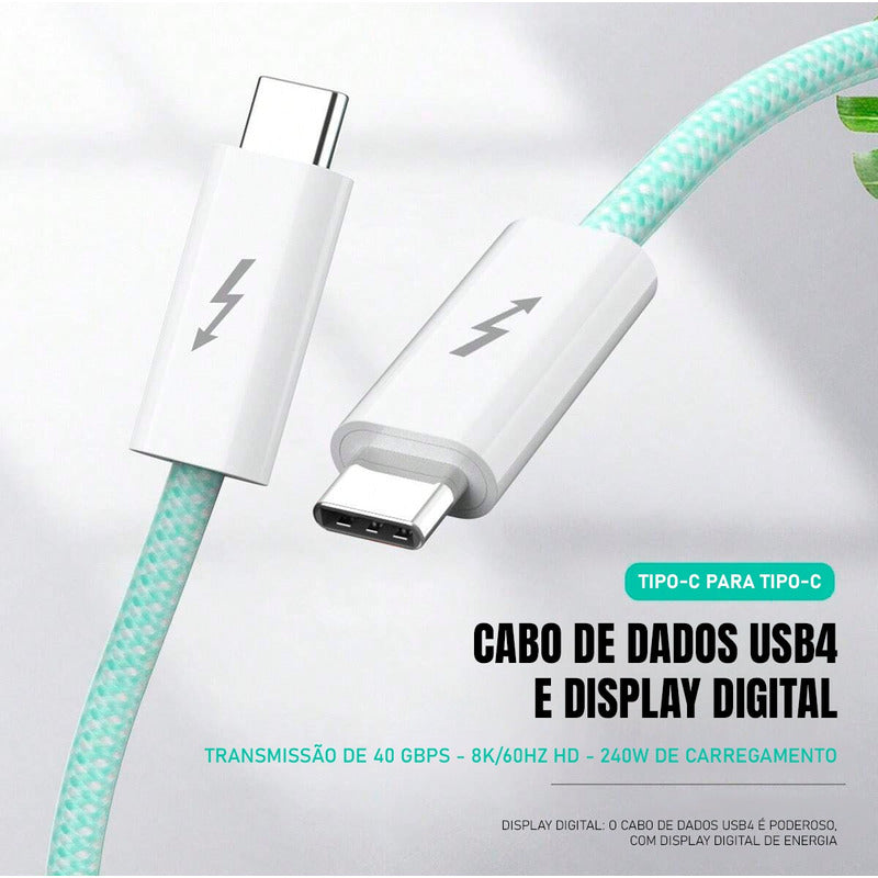 Cabo Dorn Turbo Usb-c Thunderbolt 4.0 40gbps Pd 240w 2 Pontas Tipo-c 2m