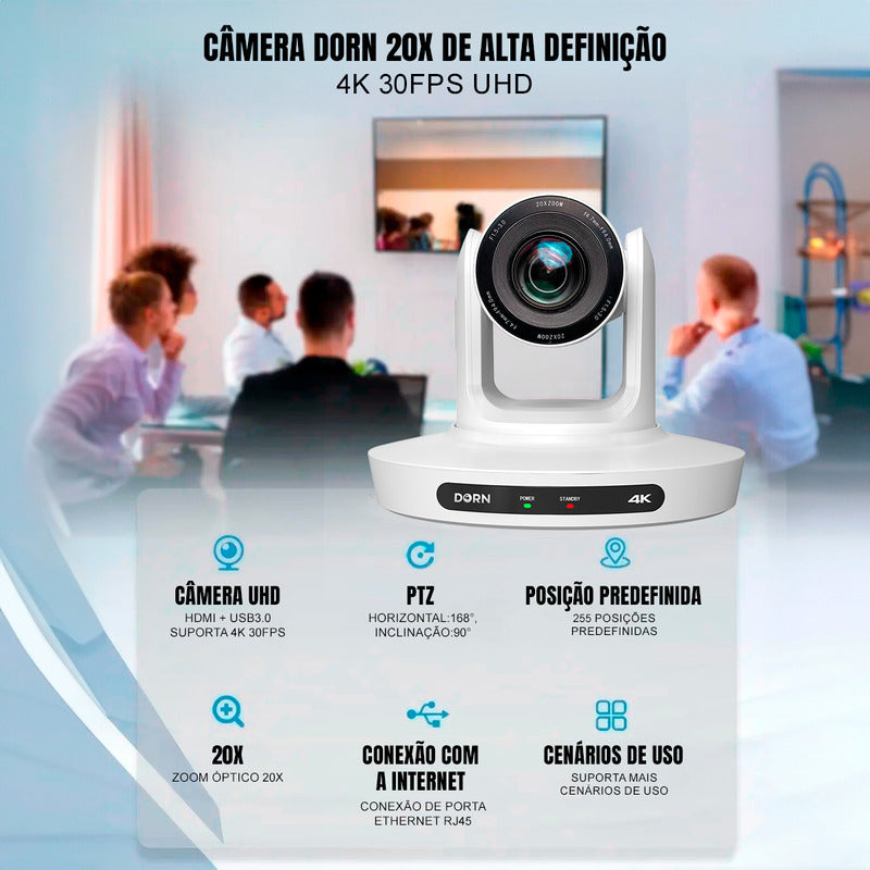 Câmera Robótica Dorn Ptz 20x 4k Ultra Hd Hdmi Usb Rj45