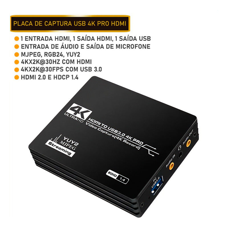 Placa De Captura Externa Usb 3.0 4k 60fps Dorn Profissional