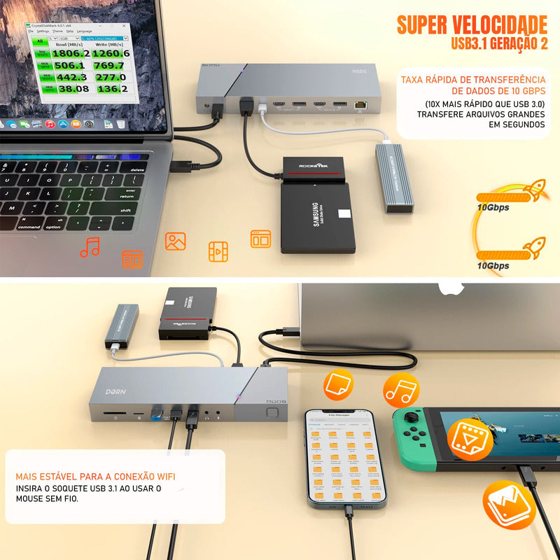 Dockstation Dorn Thunderbolt Hub Usb-c Displaylink 3x Monitores