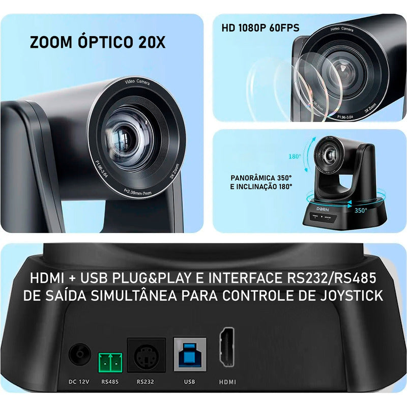 Câmera Dorn Ptz 20xh Full Hd Hdmi Zoom 20x