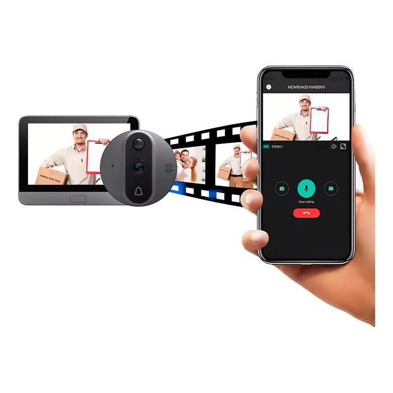 Câmera Olho Mágico Digital Dorn - Full HD 1080P, Visor 4,3", Áudio Bidirecional e Wi-Fi