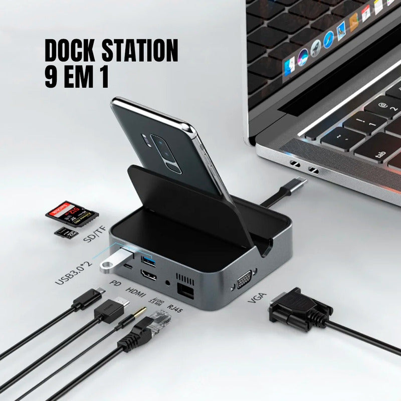 Dockstation Hub 10 Em 1 Hdmi 4k, Sd+tf, + Usb3.0 P/ Celular