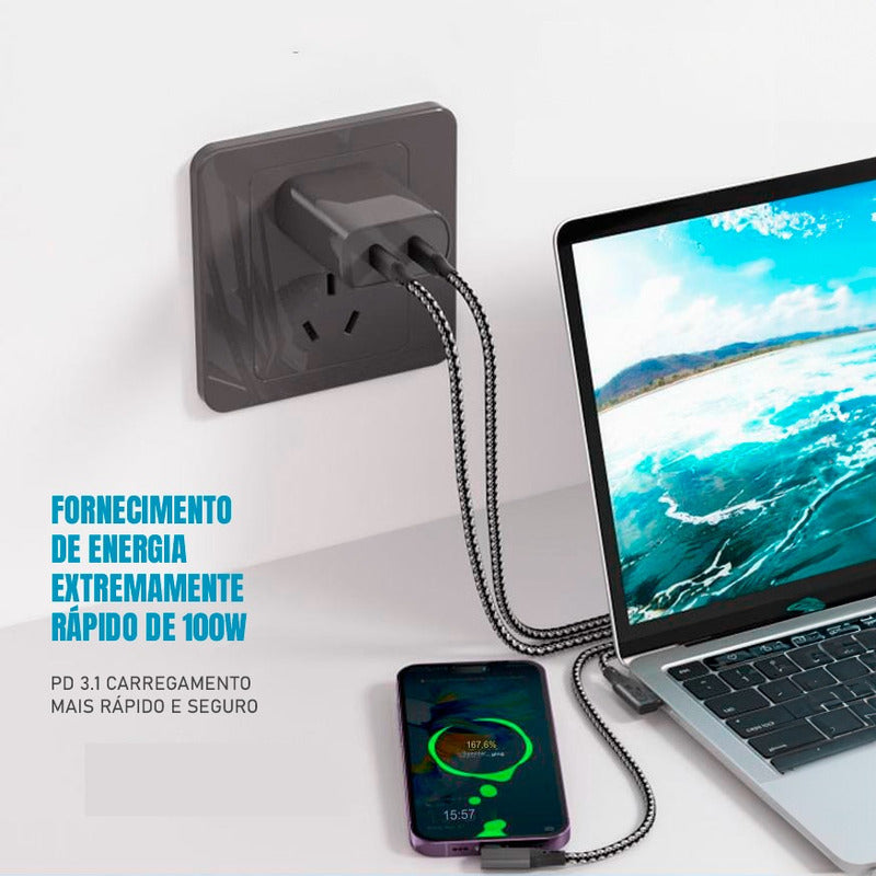 Cabo Dorn Turbo Usb-c Thunderbolt 4.0 20gbps Pd 100w 2 Pontas Tipo-c 5m