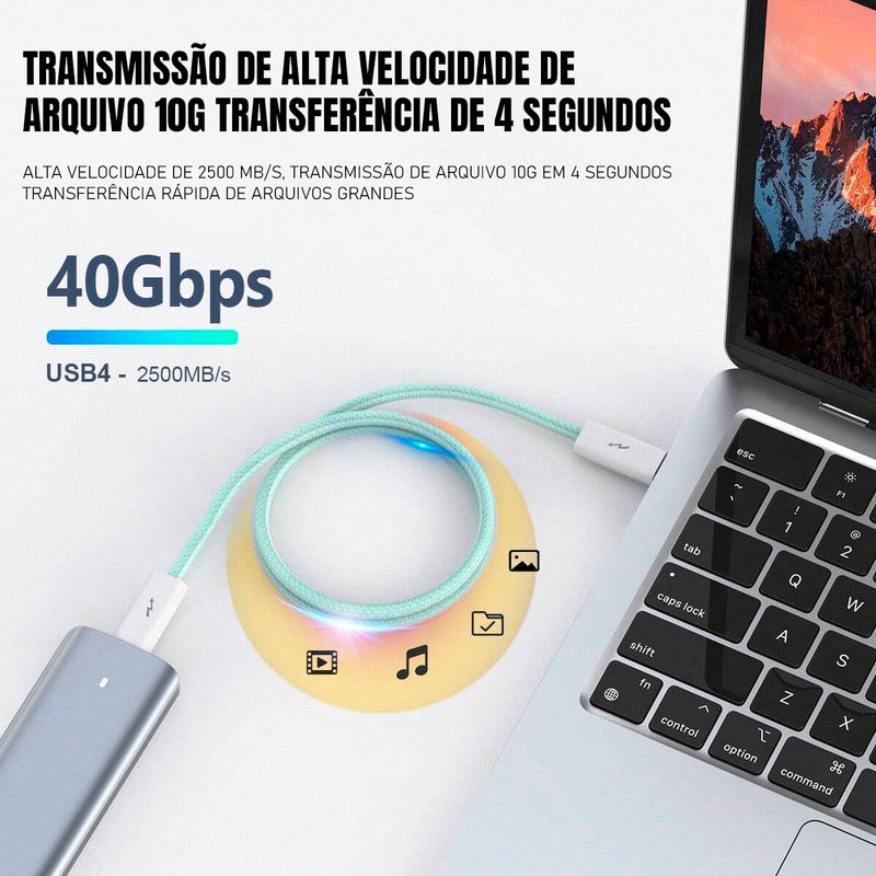 Cabo Dorn Turbo Usb-c Thunderbolt 4.0 40gbps Pd 240w 2 Pontas Tipo-c 2m