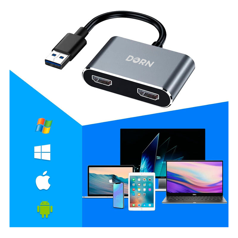 Adaptador Usb 3.0 1x2 Duplo Hdmi P/ Extensor De Tela Windows