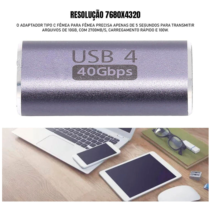 Emenda Usb 4 40gpbs Tipo-c Usb-c Fêmea Para Fêmea Adaptador