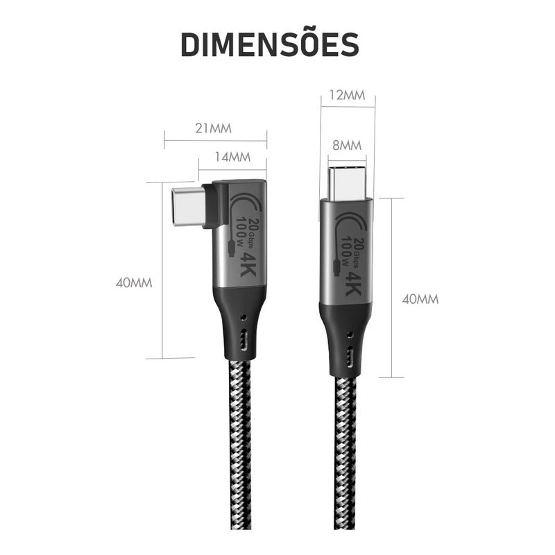 Cabo Dorn Turbo Usb-c Thunderbolt 4.0 20gbps Pd 100w 2 Pontas Tipo-c 5m