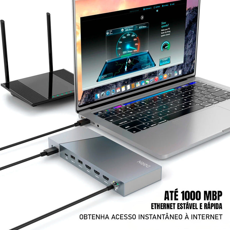 Hub Usb Dorn 15 Portas Usb-c Displaylink 3 Monitores.