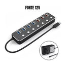 Hub USB 3.0 7 em 1 Dorn - Dock Station com Interruptores Individuais e Carregamento Rápido