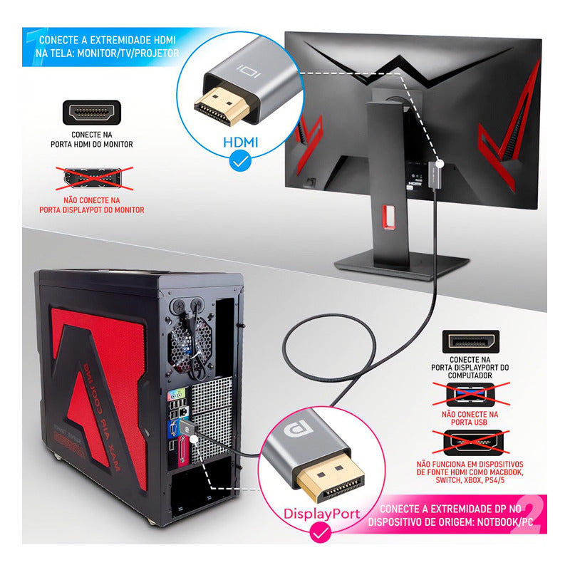 Cabo Adaptador Dorn Displayport Para Hdmi 3m Preto 8k