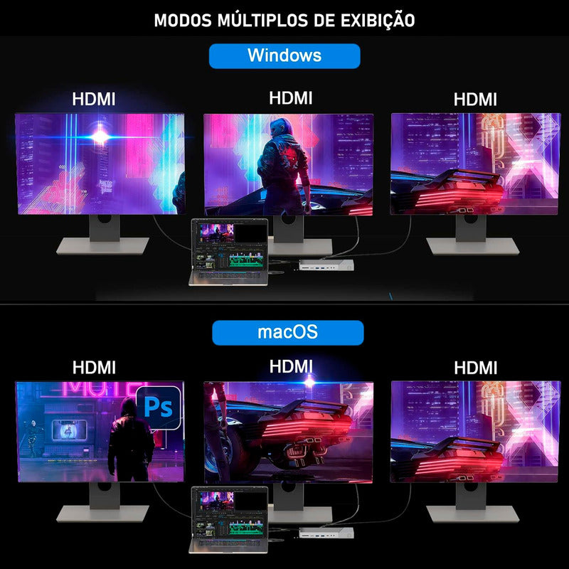 Hub Usb Dorn 15 Portas Usb-c Displaylink 3 Monitores.