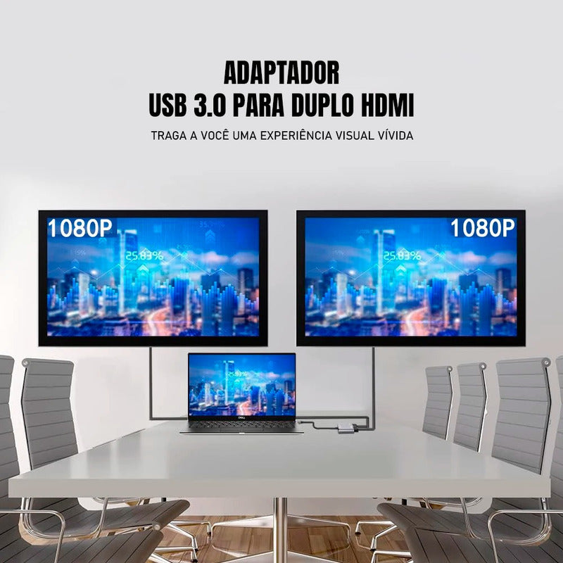 Adaptador Usb 3.0 1x2 Duplo Hdmi P/ Extensor De Tela Windows